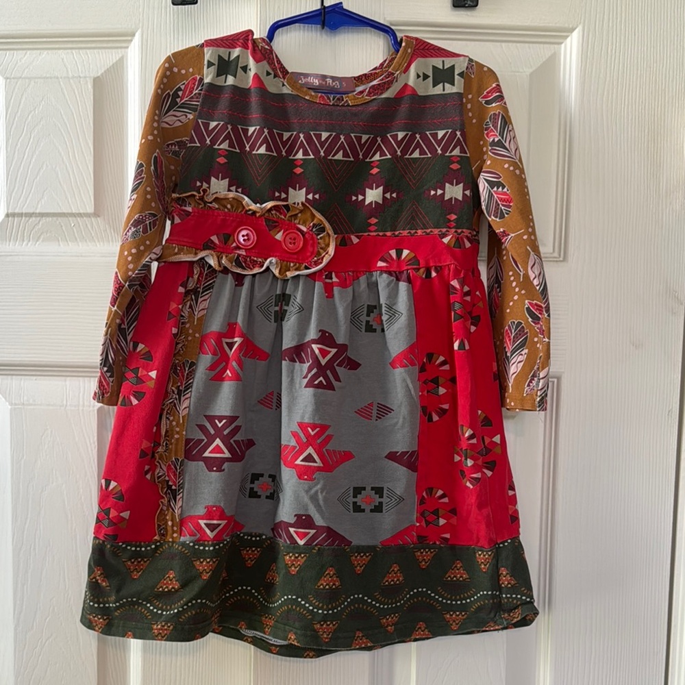 Jelly the Pug Colorful Aztec Patterned Kids Dress